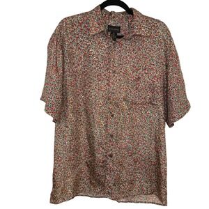 Vintage Kasanova 100% Silk Button Up Shirt Size M Boho Retro Artsy Short Sleeve